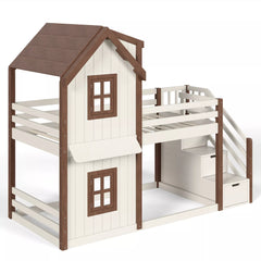 Solid wood house bunk bed frame for kids bedroom