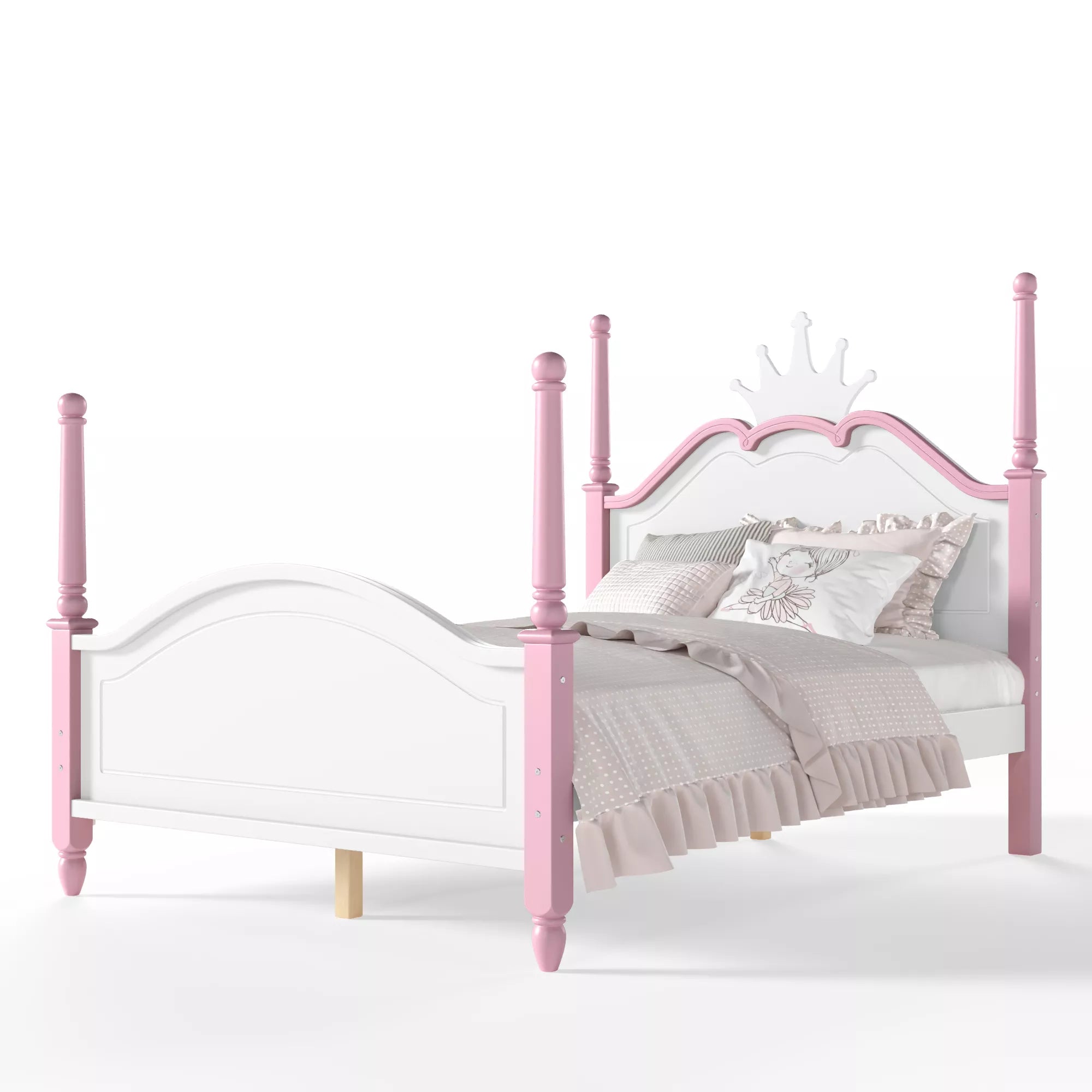 Full size platform bed with crown headboard and four poster design