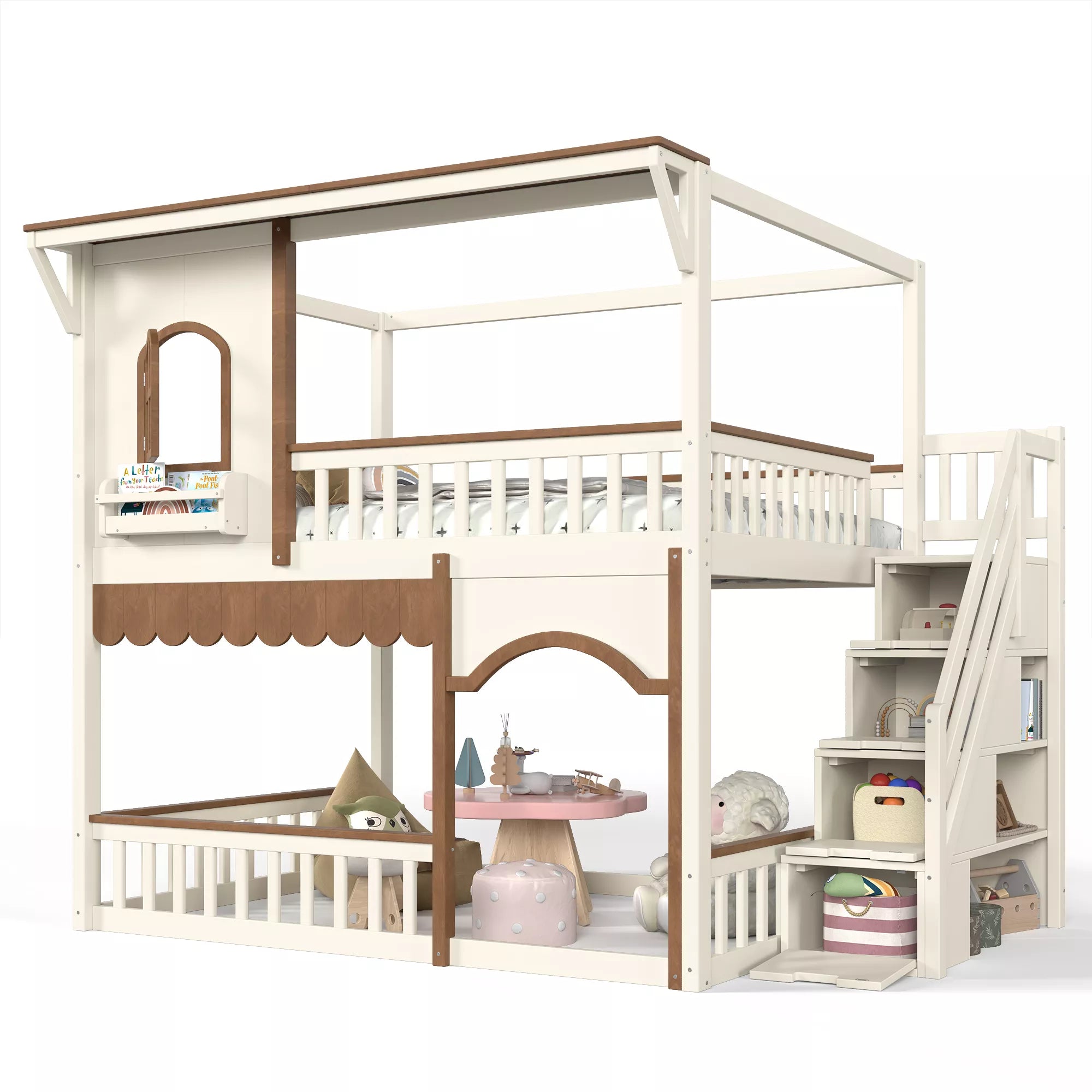 solid wood full over full house bunk bed frame