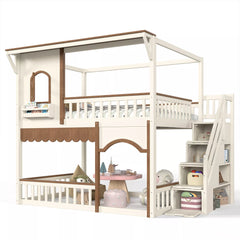 solid wood full over full house bunk bed frame
