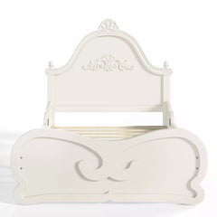 Vintage Carved Platform Bed with Headboard in White Finish