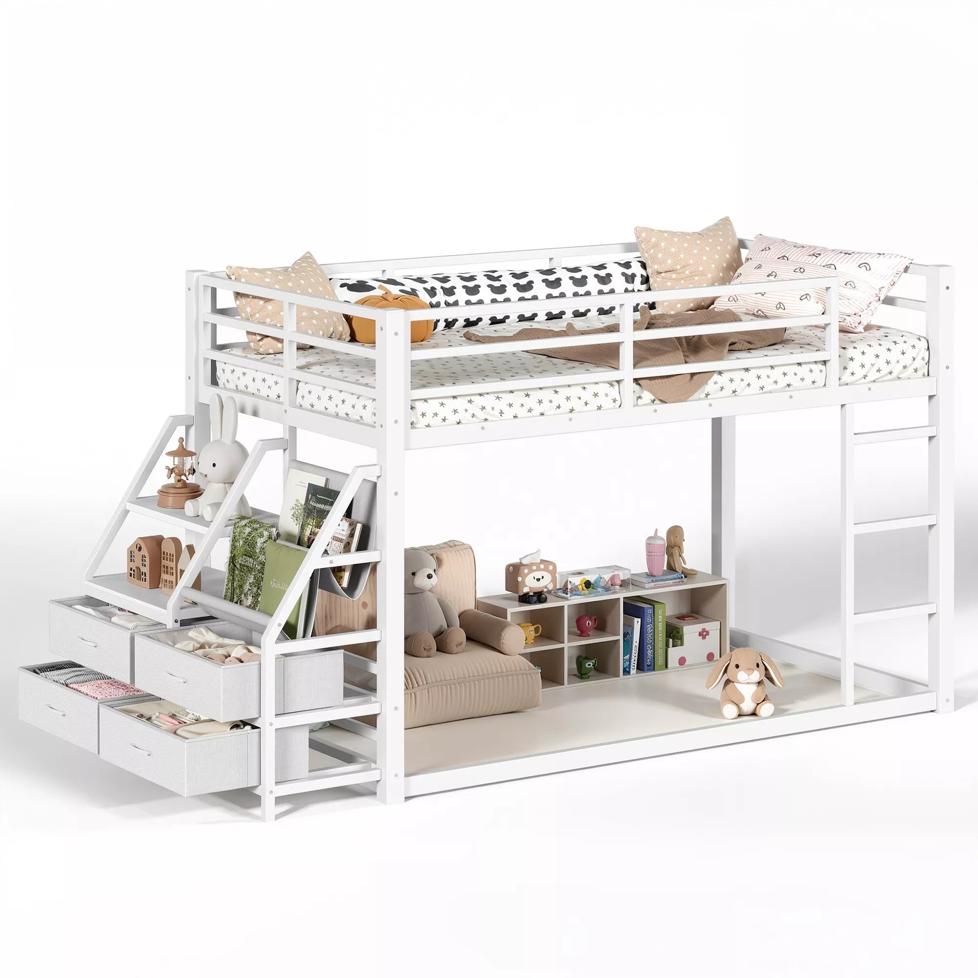 Bellemave® Twin over Twin Bunk Bed with LED, Storage Shelves & Drawer, Metal Floor Bunk Bed for Kids Bellemave®