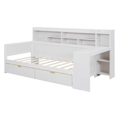 Bellemave® Twin Size Daybed with Storage Shelves， Two Storage Drawers and Study Desk