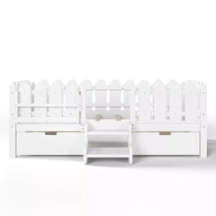 Bellemave® Kids Platform Bed with Guardrail, Bookshelf, Stairs & LED Lights