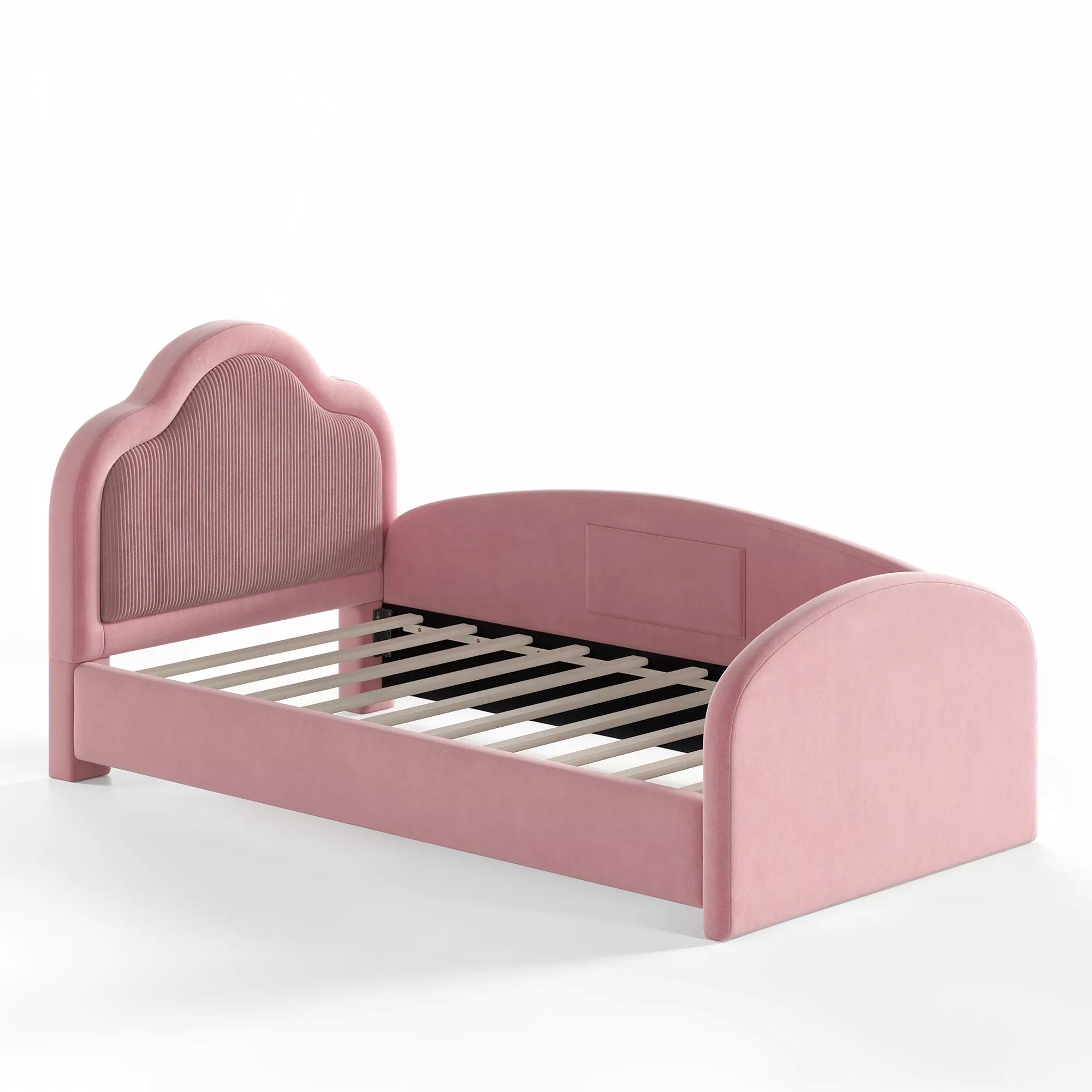 Kids Upholstered Floor Bed with Curved Headboard