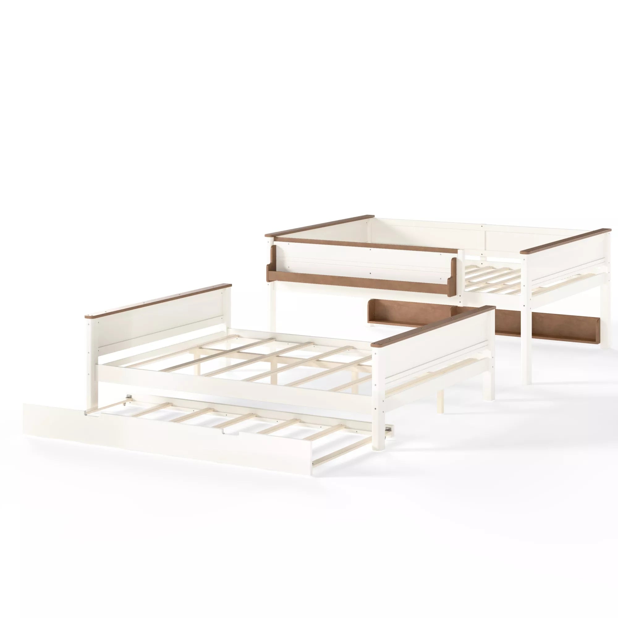 Detachable wood bunk bed with pull-out trundle frame
