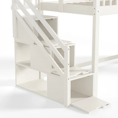 Bellemave® Wood Loft Bed with Slide, Storage Stairs & Wardrobe