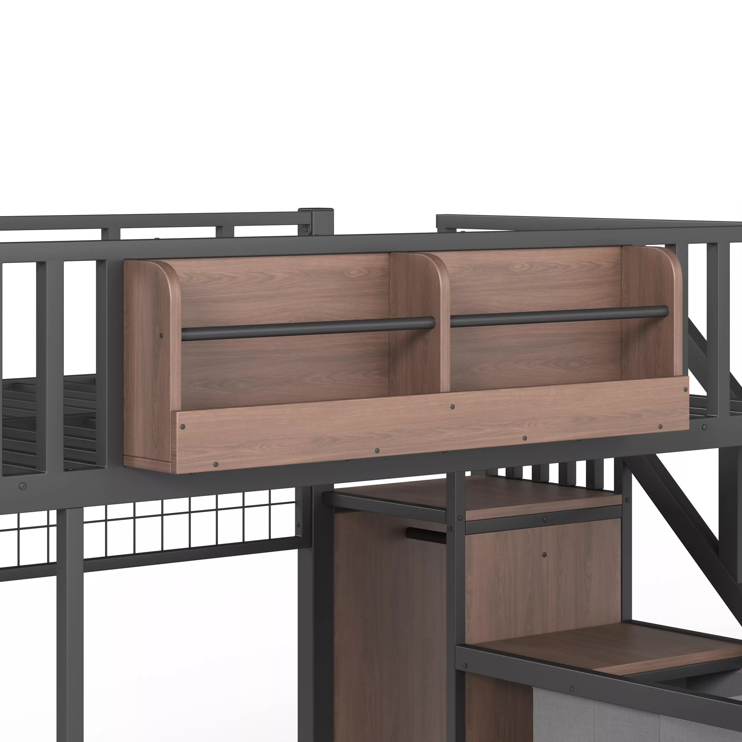 Loft Bed Built In Storage Shelf and Desk Detail
