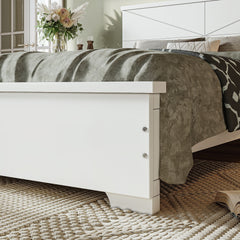 Bellemave® Platform Bed with Chic Design Headboard, Modern Full Bed Frame with Wood Slats Support, Low Profile Design, White