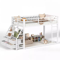 Bellemave® Twin over Twin Bunk Bed with LED, Storage Shelves & Drawer, Metal Floor Bunk Bed for Kids Bellemave®