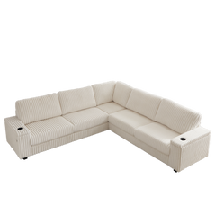 Bellemave® 110" L-Shaped Oversized Corduroy Corner Sofa with Two Storage Spaces,USB Port & T-pyce Port and Cup-Holder