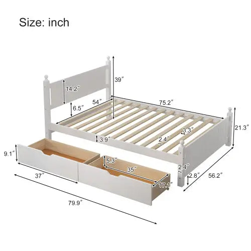 Bellemave® Solid Wood Platform Bed Frame with 2 Drawers Bellemave®