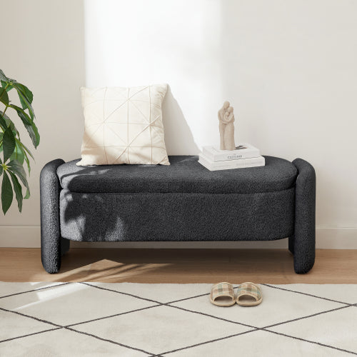 Bellemave® Ottoman Oval Storage Bench 3D Lamb Fleece Fabric Bench with Large Storage Space Bellemave®