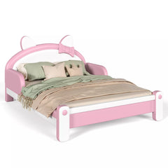 Pink Upholstered Kids Platform Bed with Mattress