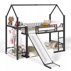 Twin Over Twin Metal Playhouse Bunk Bed with LED Hanging Area