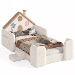 House floor bed with upholstered rails for kids