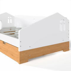 Wood floor bed frame with house design side panel