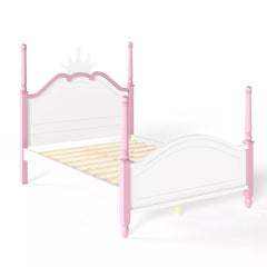 Full size wooden platform bed with curved footboard