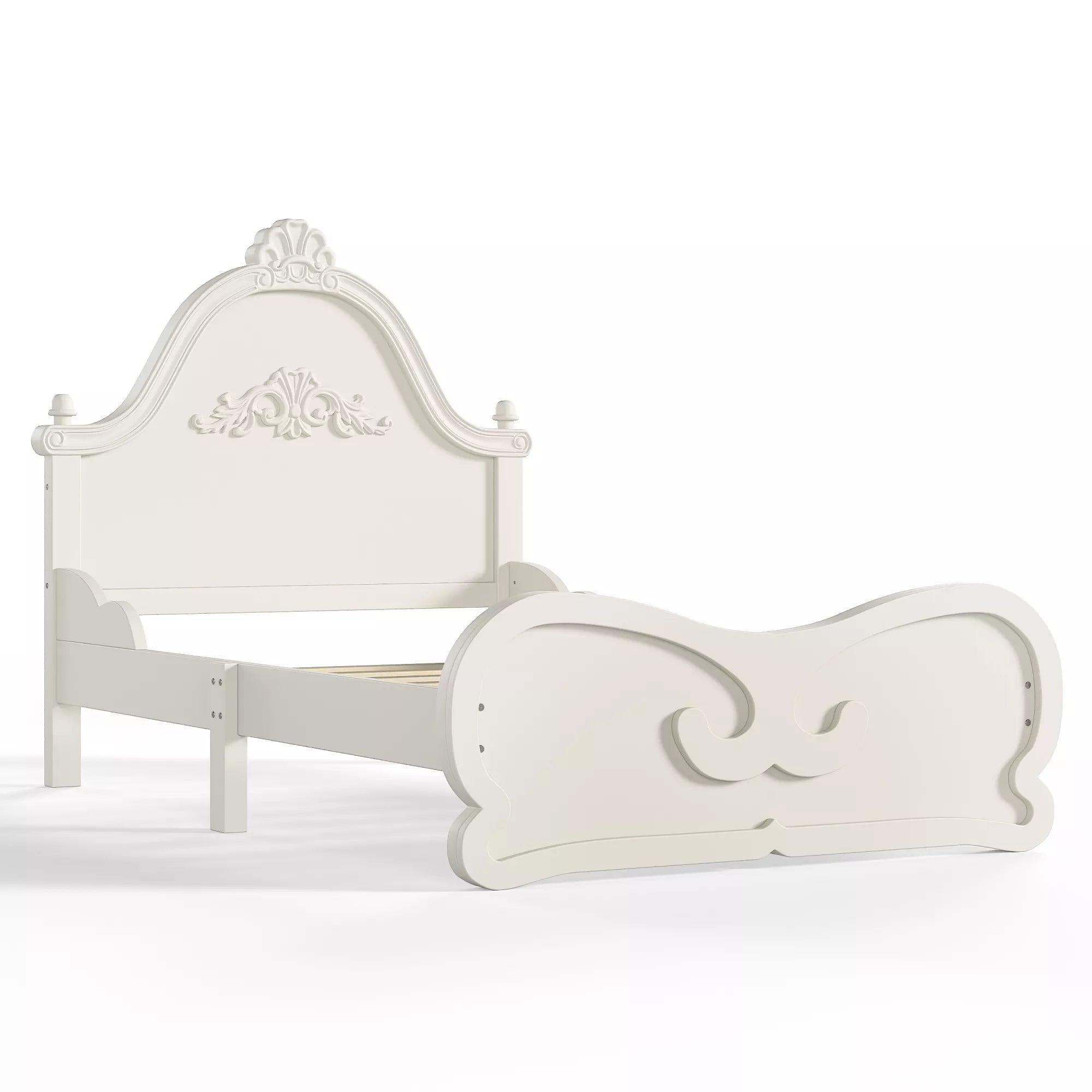 Low Profile Solid Wood Platform Bed with Decorative Headboard