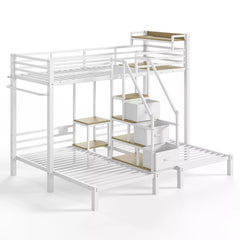 triple bunk bed with storage staircase