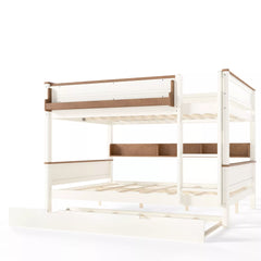 Wood bunk bed frame with built-in storage shelf