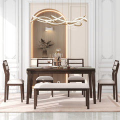 Bellemave 6-Piece Classic and Traditional Style Dining Set, Includes Dining Table, 4 Upholstered Chairs & Bench Bellemave