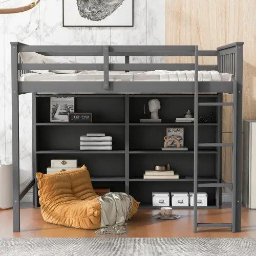 Bellemave® Loft Bed with 8 Open Storage Shelves and Built-in Ladder Bellemave®