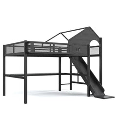 House design loft bed with desk and slide
