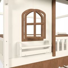 house bunk bed with decorative window design