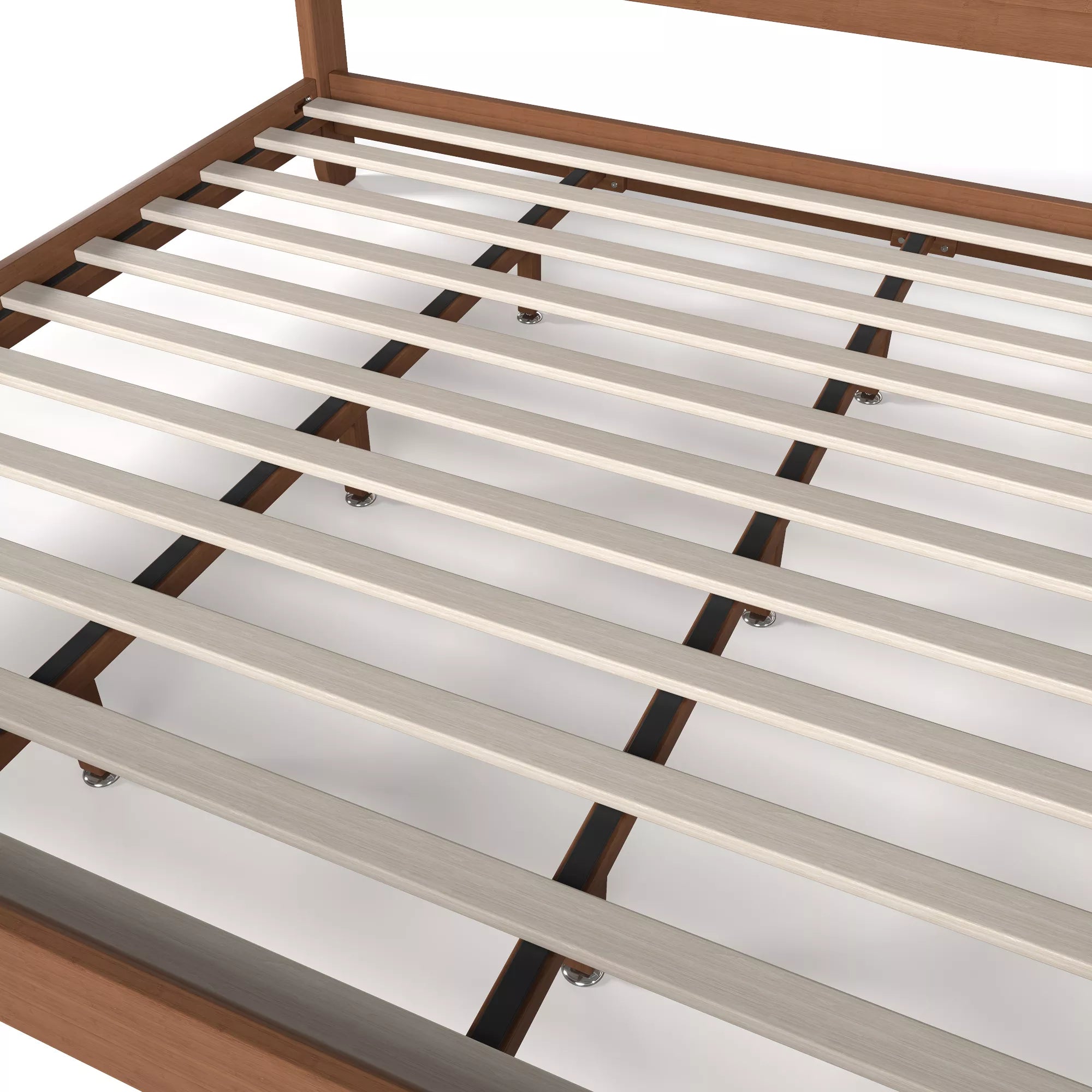 Bamboo bed frame slat support system detail