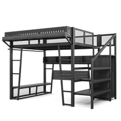 Loft bed with wardrobe pegboard and storage stairs