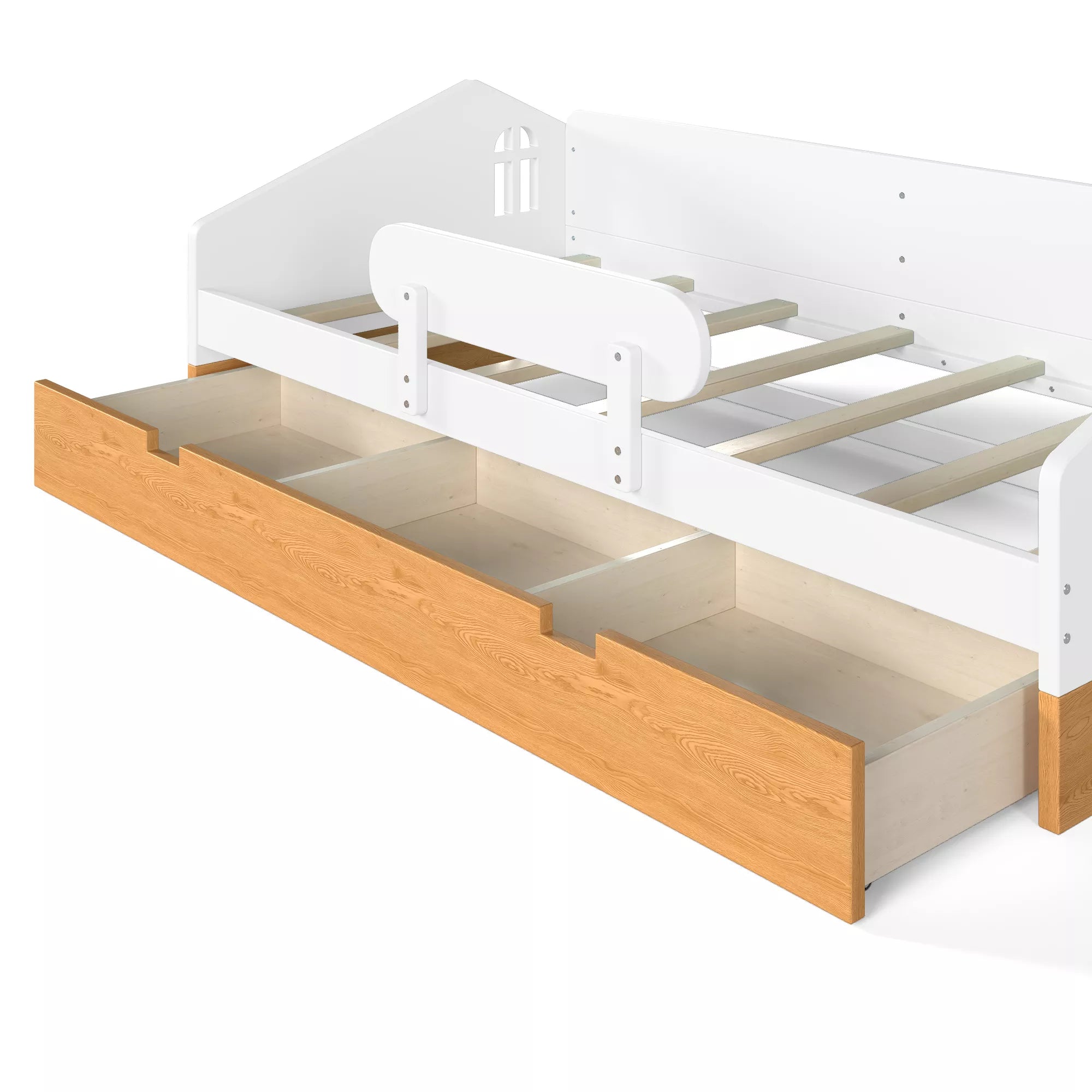 House floor bed storage drawer detail view