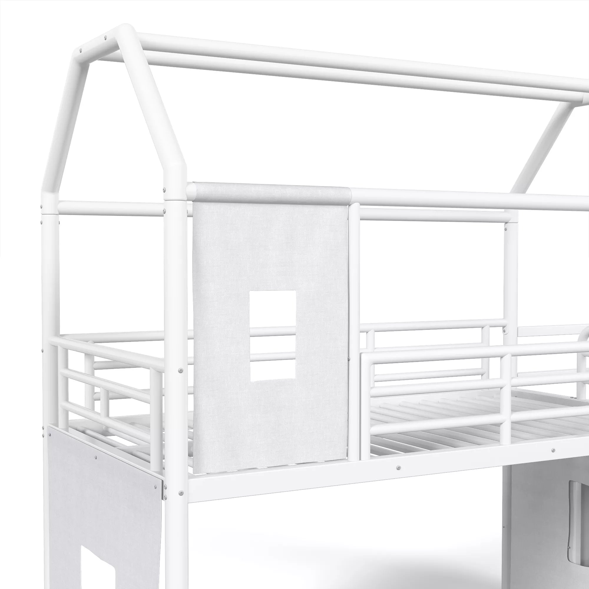 Bellemave® Twin over Full Bunk Bed for Small Room - Metal House Shaped Playhouse with Slide, LED Lights & Privacy Curtain, Kids Space-Saving Storage Bed Bellemave®