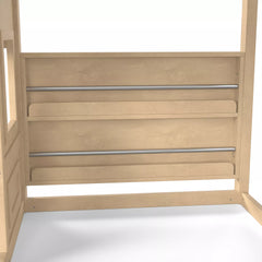 Twin loft bed with side windows and open storage shelf design