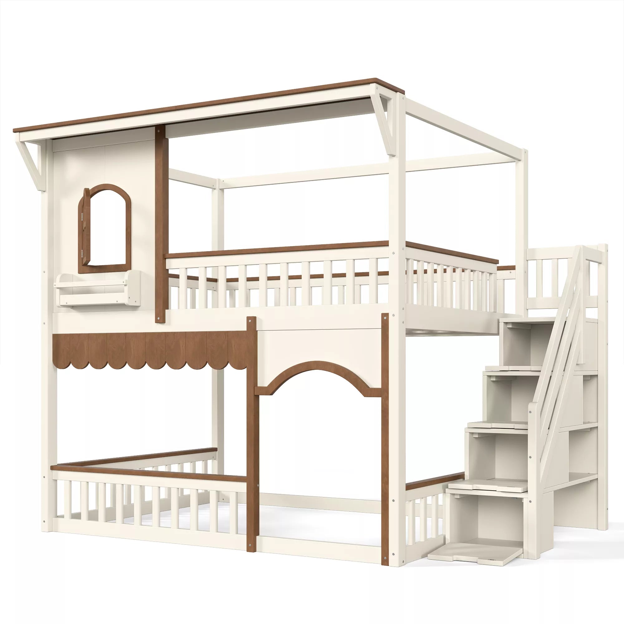 full over full house bunk bed with storage stairs