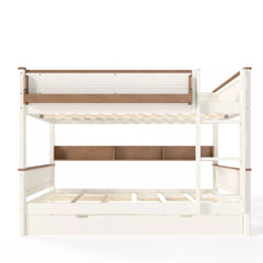Front view of wood bunk bed with pull-out trundle