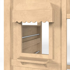 Kids loft bed with play windows and under bed activity space