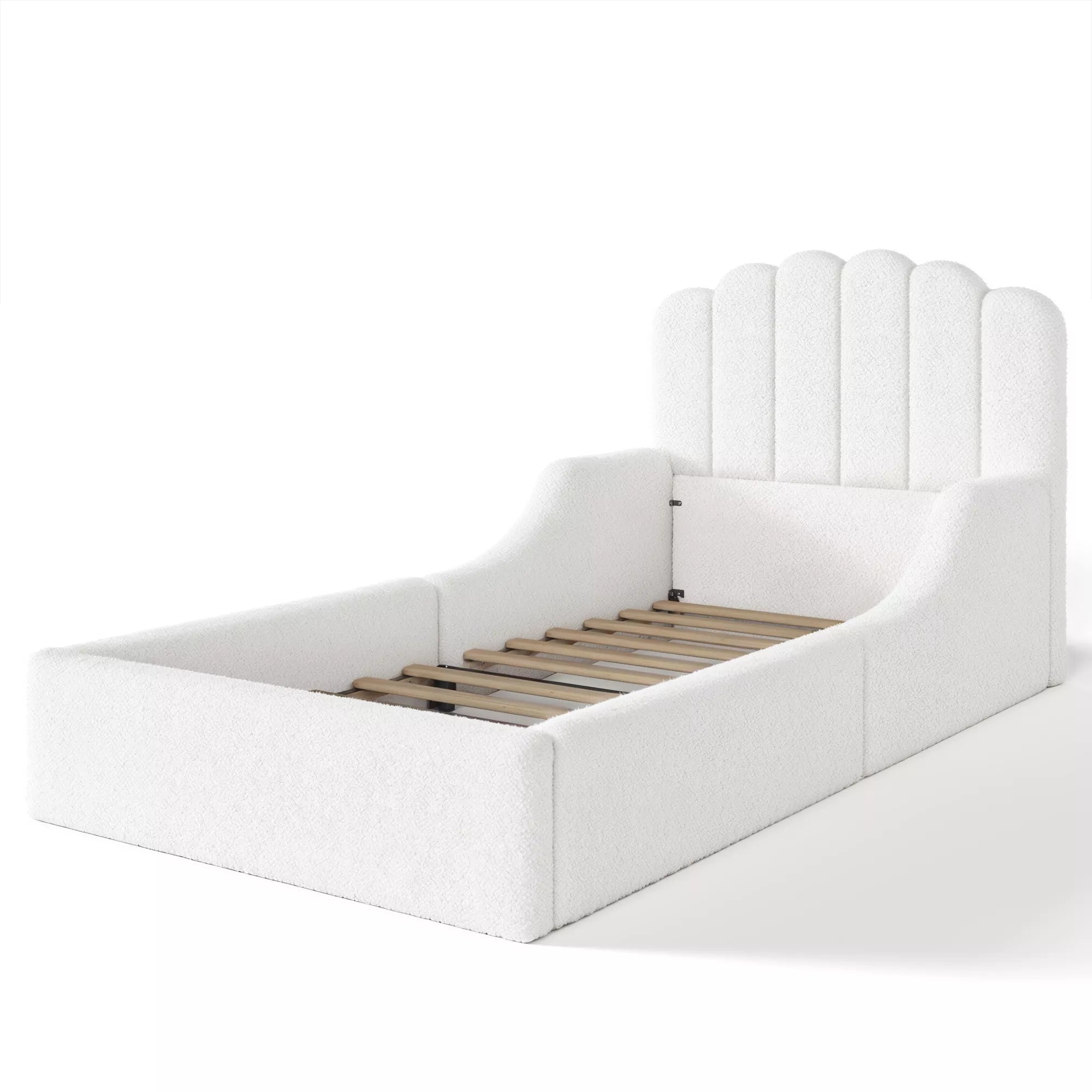White Teddy Fabric Kids Floor Bed Frame