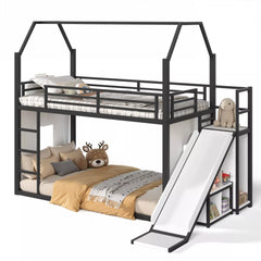 Twin size kids loft bed with slide and LED play area