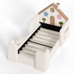 Kids upholstered floor bed with slatted support