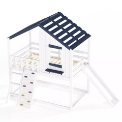 House shaped loft bed with slide for children's bedroom