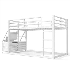 Bellemave® Twin over Twin Bunk Bed with LED, Storage Shelves & Drawer, Metal Floor Bunk Bed for Kids Bellemave®