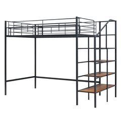 Bellemave® Metal Loft Bed with Upper Grid Storage Shelf and Lateral Storage Ladder