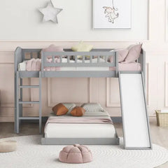 Bellemave® Twin Size Floor Bunk Bed with Slide and Ladder