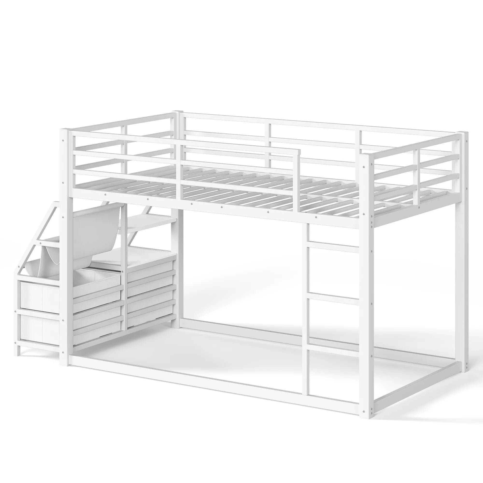 Bellemave® Twin over Twin Bunk Bed with LED, Storage Shelves & Drawer, Metal Floor Bunk Bed for Kids Bellemave®