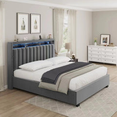 Bellemave® Luxury Gas Lift Storage Bed with RF LED Lights, Storage Headboard