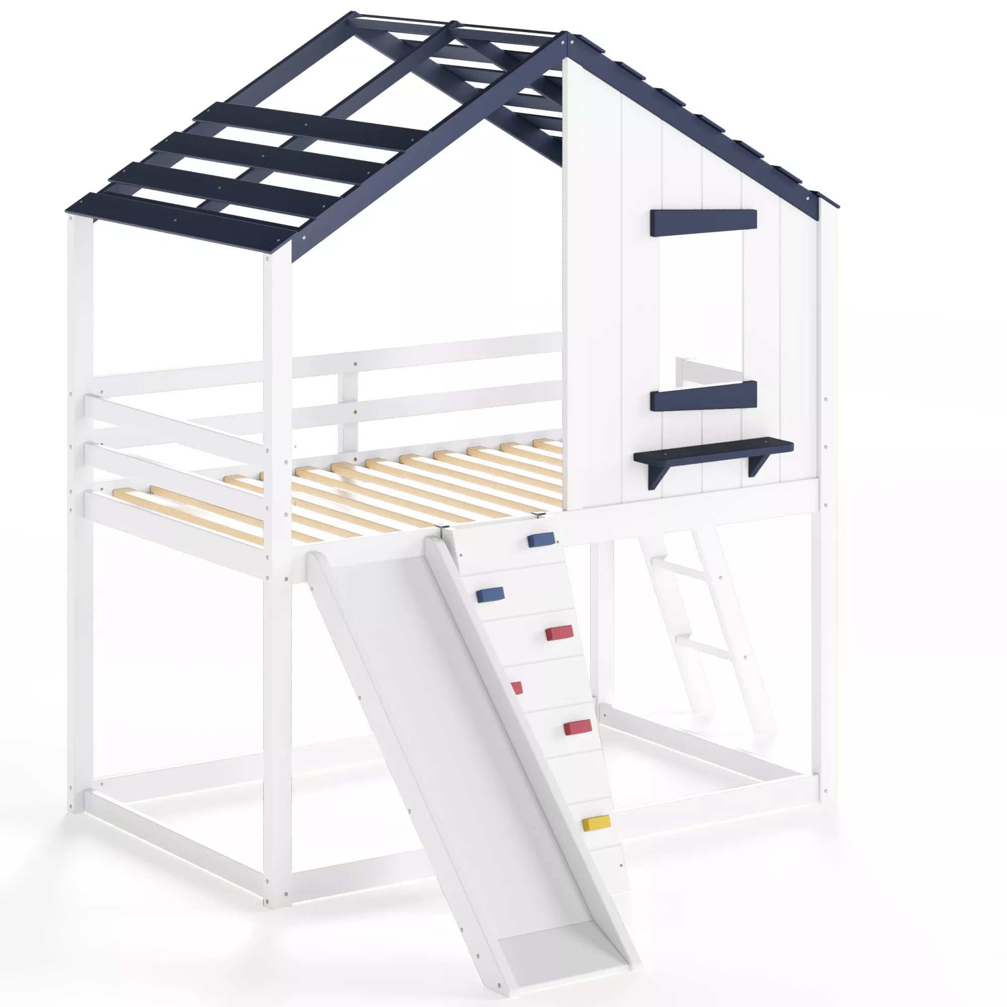 Convertible kids loft bed with lower play space