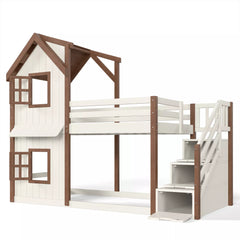 Kids playhouse bunk bed with storage stairs