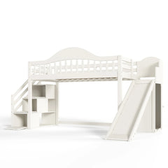 Bellemave® Wood Loft Bed with Slide, Storage Stairs & Wardrobe