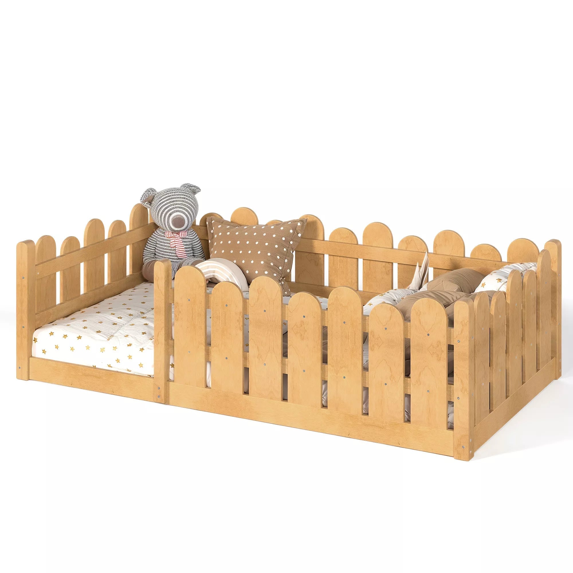 Bellemave® Kids Montessori Floor Bed with Rounded Safety Guardrail,Solid Wood Montessori Bed for Girls & Boys Bellemave®